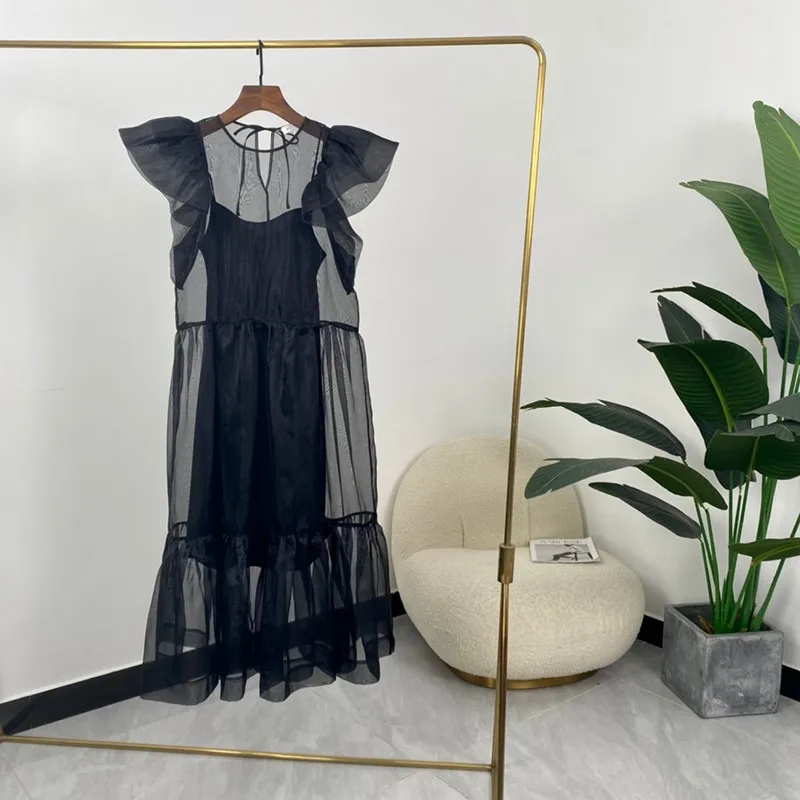 

Summer Womens Top Quality Fashion Elegant Black Organza Dresses