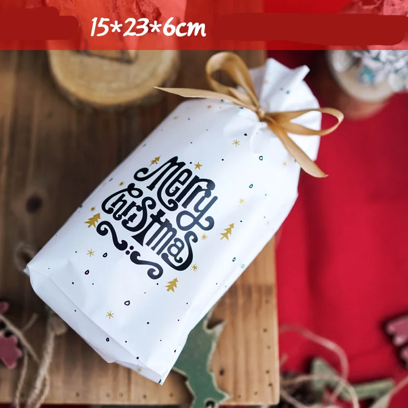 Christmas English 50 шт. веселая Рождественская лента с Санта-Клаусом, сумка на шнурке, сладости, вечерние упаковки, подарок, яблоко, упаковка для конфет и печенья, подарок на Рождество - Цвет: Christmas English