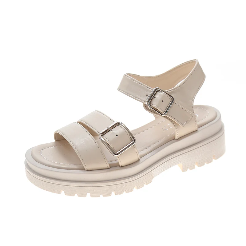 

2021 Sandals Female Shoe Buckle Strap Clogs Wedge Med Muffins shoe All-Match New Girls Comfort Summer Platform Medium Beige Beac