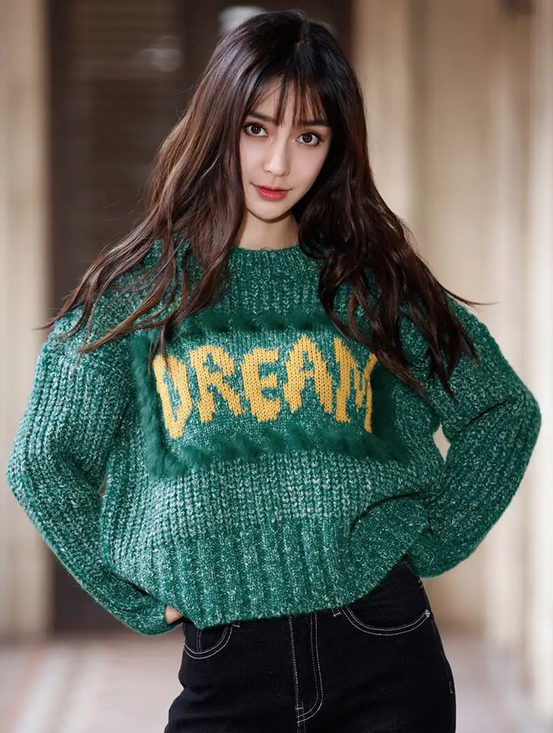 Модный свободный зеленый пуловер большого размера длинные свитера осенне-зимняя