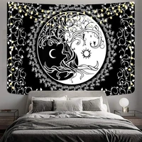 black white series retro sun moon skull printing home hanging cloth wall hanging beach towel beach sitting blanket