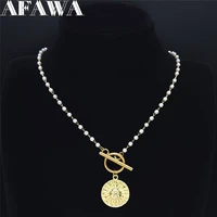 divination astrology sun stainless%c2%a0steel imitation pearls necklaces charm gold color round necklaces jewelry collar nxs02