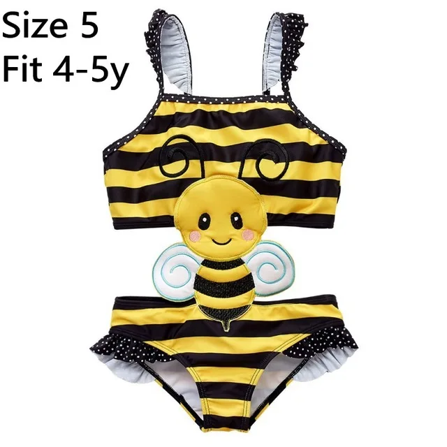 little bee 5T Прямая поставка, детская одежда для купания, Цельный купальник, детская одежда для купания для девочек, купальный костюм с желтой Пчелой, купальный костюм детское бикини, солнцезащитный костюм с рисунком - Цвет: little bee 5T