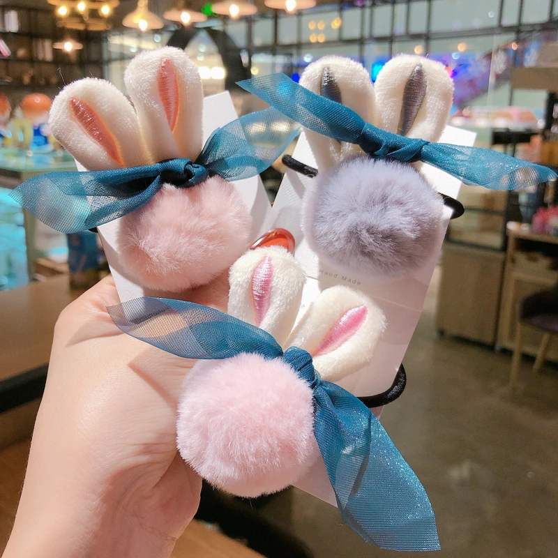 Модная Милая резинка для волос с шариком из кроличьего меха высокая эластичность