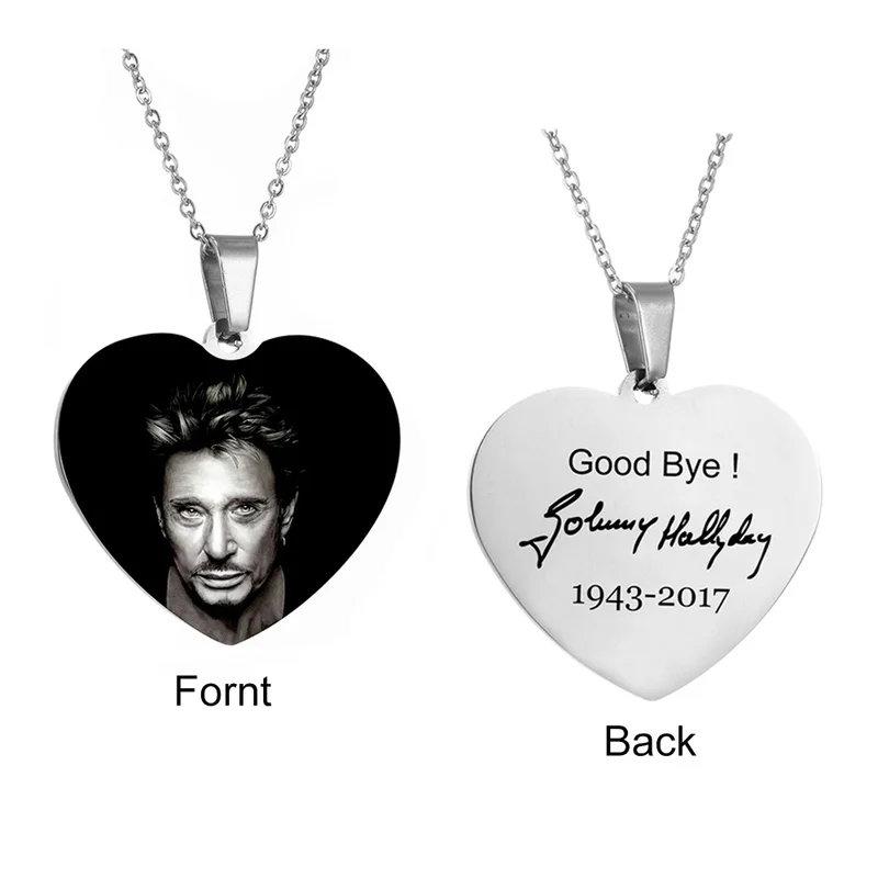 Johnny Hallyday Signature Name Necklace Custom Photo Pendant Stainless Steel Gold Color Chain Necklaces for Women Men Jewelry | Украшения и