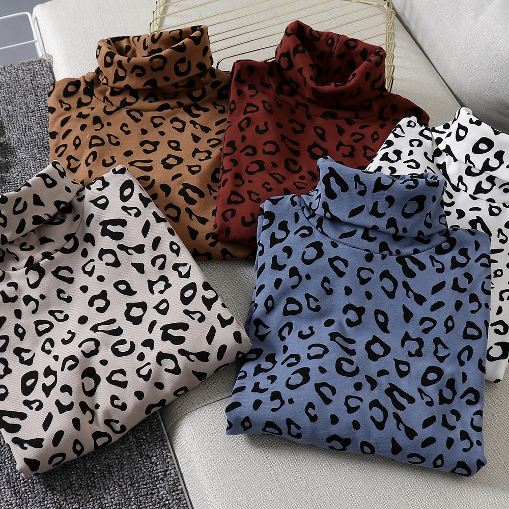 Новинка 2019 женские футболки леопардовая Водолазка с длинным рукавом топы модная
