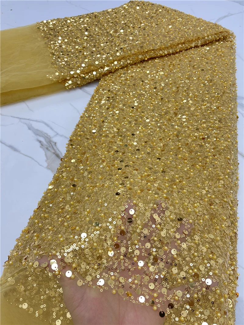 

PGC African Sequins Lace Fabric 2021 High Quality Lace Material Nigerian Beaded Lace Fabrics For Women Party EmbroideryYA4168B-4