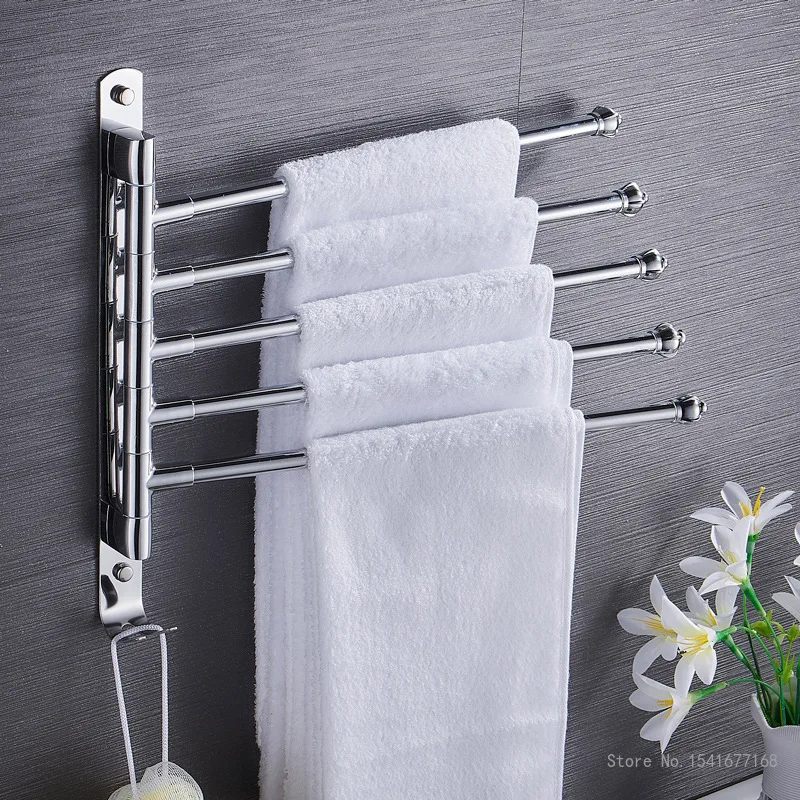 

European Stainless steel Towel Rack 5/4/3 Arms Towel Hanging with Hooks Bathroom Towel Rack Movable Towel Bars Bathroom Products