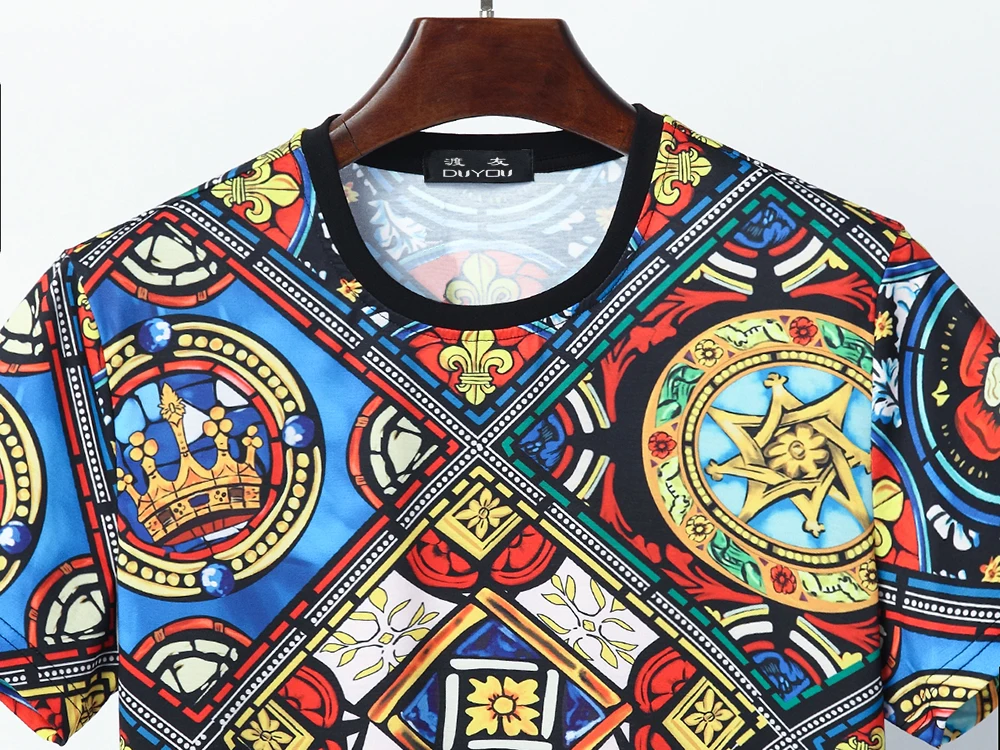 Футболка DUYOU мужская с коротким рукавом дизайнерская рубашка принтом короны и