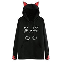 autumn winter warm women harajuku drawstring hoodie cute cat print long sleeve pullover oversized loose sweatshirt con capucha
