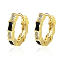 classic splicing square black enamel geometric goldenwhite huggies earring zirconia cz small hoop earrings for women jewelry
