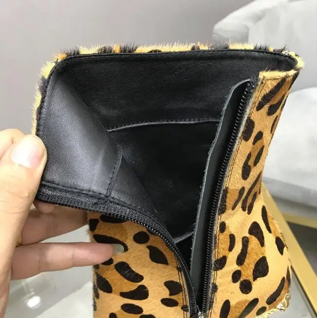 

Ollymurs leopard Genuine Leather Thin High Heels Winter women boots Brand designer Designer Mid-Calf shoes Woman