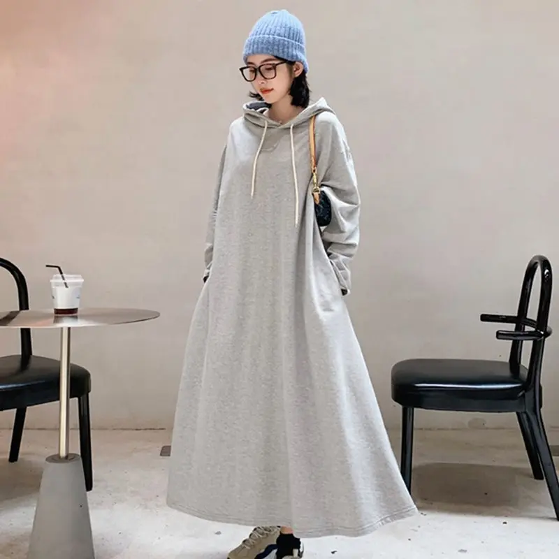 Женское платье толстовка с капюшоном осенне зимний свитер длинным рукавом