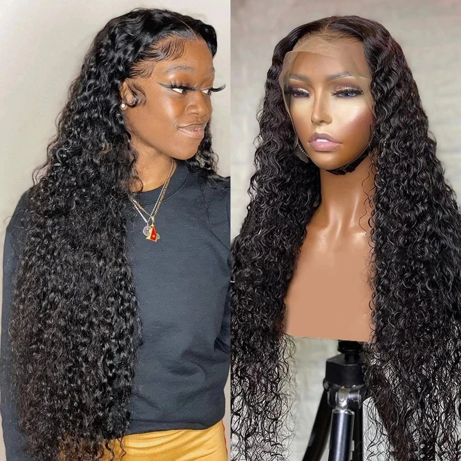 

Натуральные черные вьющиеся синтетические волосы на шнуровке спереди парики для женщин термостойкие волокна 180% Плотность ежедневная вода ...