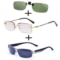 3pcs rimless frameless luxury reading glasses for men women polarized sunglasses squared sunglasses clip