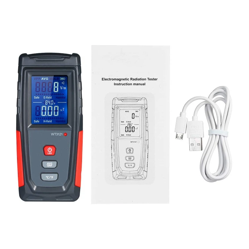 

EMF Meter USB Rechargeable, Radiation Detector for Electronetic Field and Temperature Precise for Home Appliances