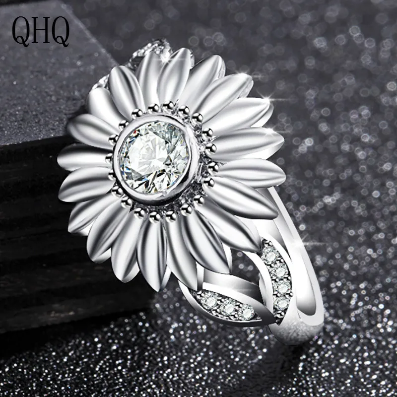 QHQ flower zirconia finger ring jewelry accessories wedding rings diamond pearl natural stone crystal gifts jewellery bohemia | Украшения и