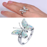 fashion white imitation fire opal cute butterfly animal design ring for women jewelry accessories bohemian statement party gift