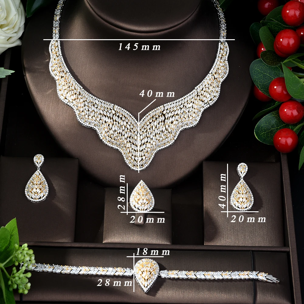 HIBRIDE роскошный двойной тон женский свадебный комплект ювелирных изделий из