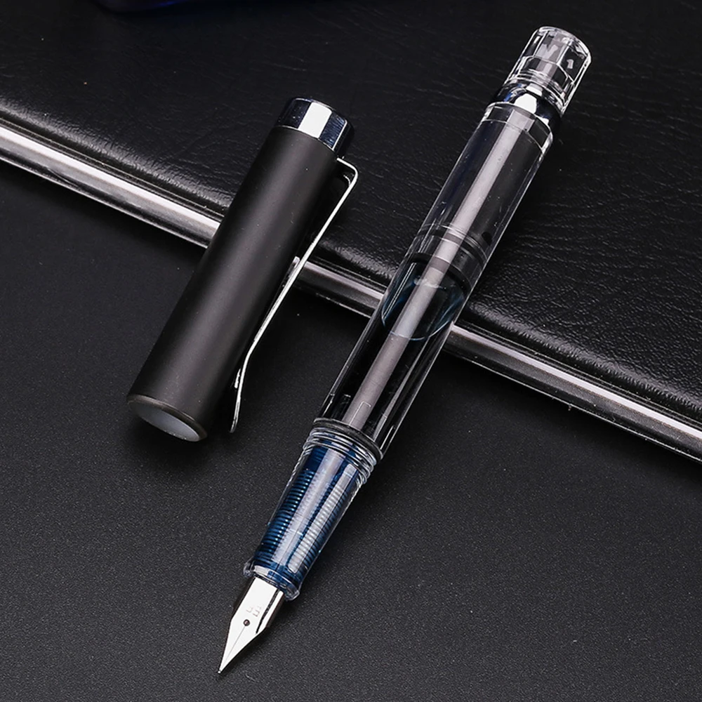 black WING SUNG 3008 0,5 мм, прозрачная авторучка, 9 цветов, перьевые ручки для письма, портативные, Caneta, офисные, школьные принадлежности - Цвет: black