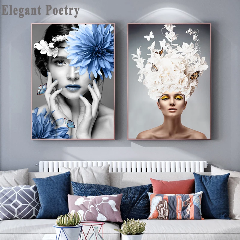 Скандинавский настенный постер с изображением женщины и цветка абстрактный