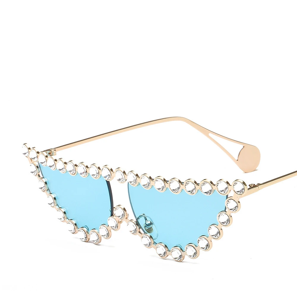 Роскошные Стразы солнцезащитные очки кошачий глаз женские блестящие алмазные