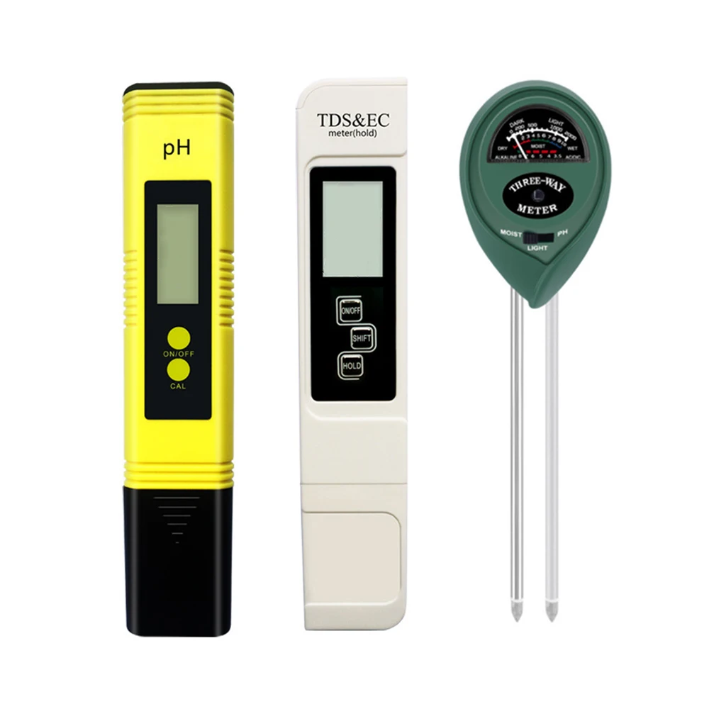 

3PCS/Set Digital Water Tester 0-14 pH Meter Tester 0-9990ppm TDS&EC Test Pen Water Purity PPM 3 In 1 Soil pH Meter
