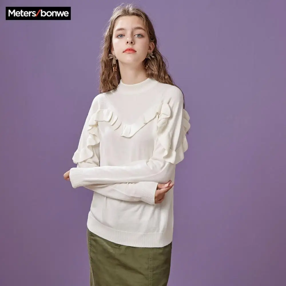 METERSBONWE новый зимний женский свитер с передней грудью кружевной пуловер корейский