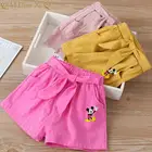 Летняя одежда для маленьких девочек, джинсовые однотонные хлопковые тонкие повседневные Мини-штаны с мультяшным Микки, милая детская юбка