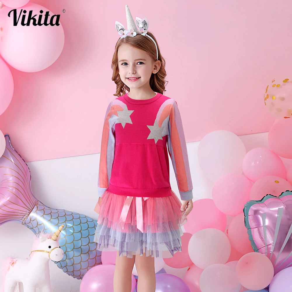 VIKITA Baby Girls Clothes Sets Winter Children Sweater + Tutu Skirt New Knitted Girls Princess Suit Kids Party 2PCS Outfits 3-8Y