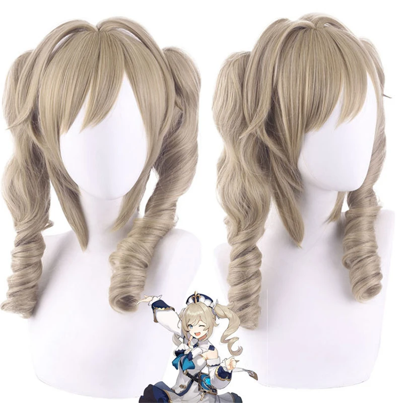 

35cm Game Genshin Impact Project Cosplay Barbara Gunnhildr Wig Role Playing Linen Heat Resistant Hair Cosplay Wigs + Wig Cap