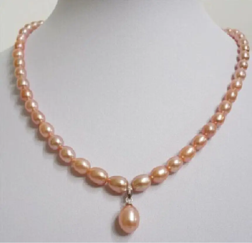 

Attractive AAA 18"8-9mm south sea pink pearl necklace + pendant 14k white @