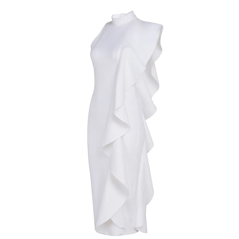 

[DEAT] Turtleneck Sleeveless Solid Irregular Lotus Leaf Three Dimensional Tailoring Dresses For Women Party 2021 Summer GX426