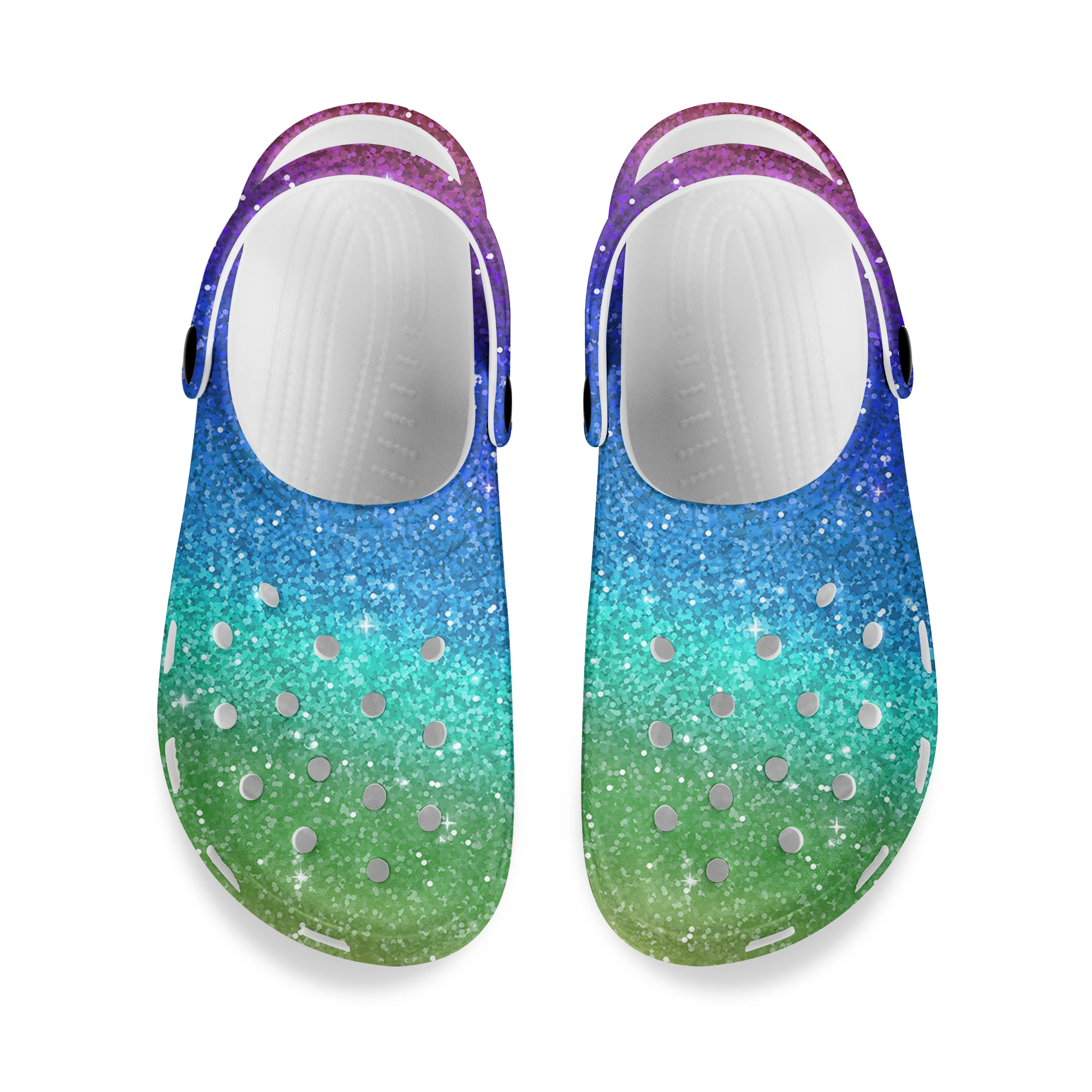 

Женские сандалии с радужным блестящим принтом FORUDESIGNS, летние дышащие пляжные туфли на плоской подошве для сада