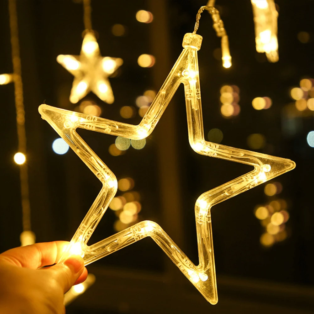 

LED Star Curtain Light String Fairy Tale World Wreath Curtain Light String 220V Birthday Party Christmas New Year Wedding Light
