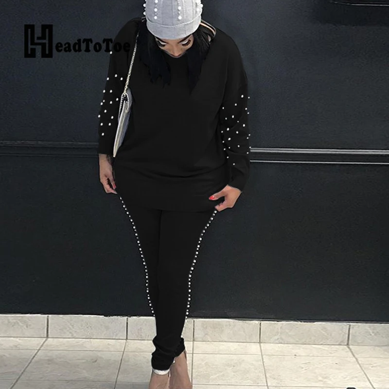 

Women Casual 2 Piece Set Outfits Long Sleeve Beading Tops & Skinny Pants Set Women Sweat Suits Tracksuit Set