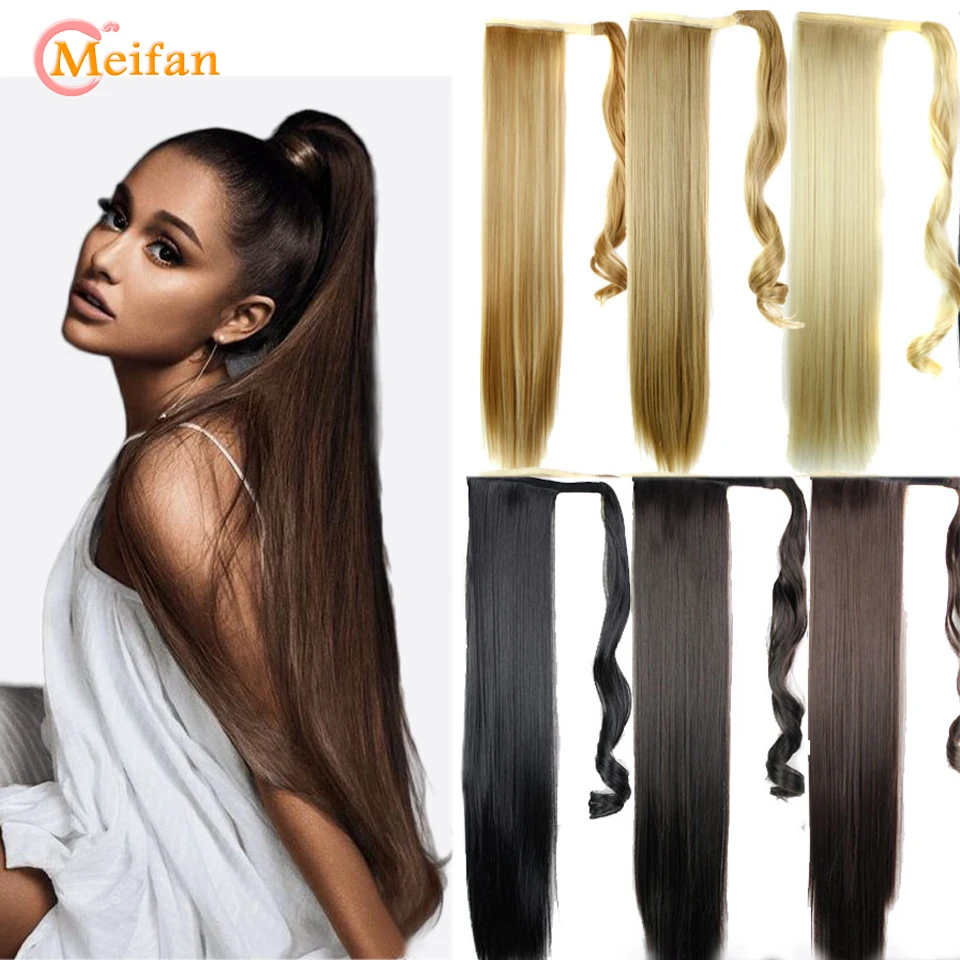 Длинный прямой/волнистый кудрявый конский хвост MEIFAN на липучке СИНТЕТИЧЕСКОЕ