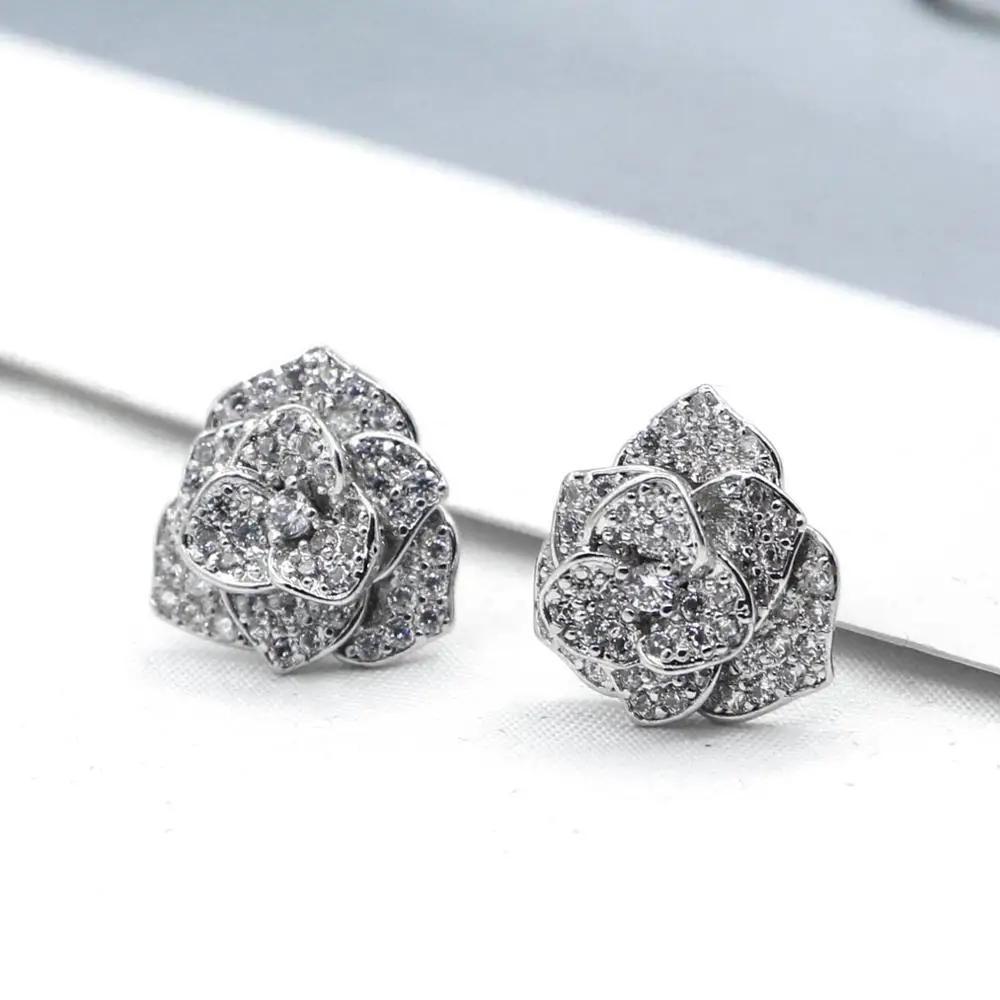 Женские серьги гвоздики с кристаллами и розовыми волнами производные ювелирные