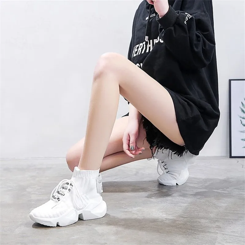 Женские вязаные кроссовки из эластичной сетки на платформе сезон весна осень 2019