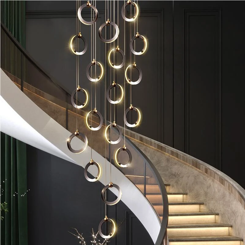 

Современная светодиодная декоративная лестница, длинная Люстра для виллы, двойная Роскошная Скандинавская лампа в стиле лофт для гостиной