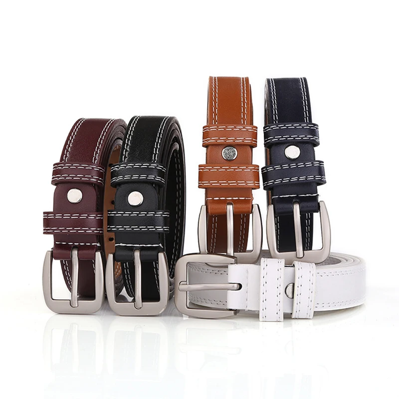 

2021 Fashion Two-Line Ladies Pu Leather Belt Korean Version 5 Color Belt Body Business Youth Student Pin Buckle Trousers Belt