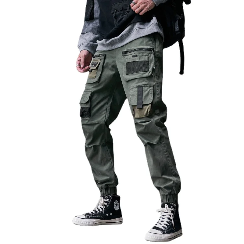 

men cargo pants hip hop streetwear multi pockets cotton jogger sweatpants haren trousers harajuku overalls elastic waist
