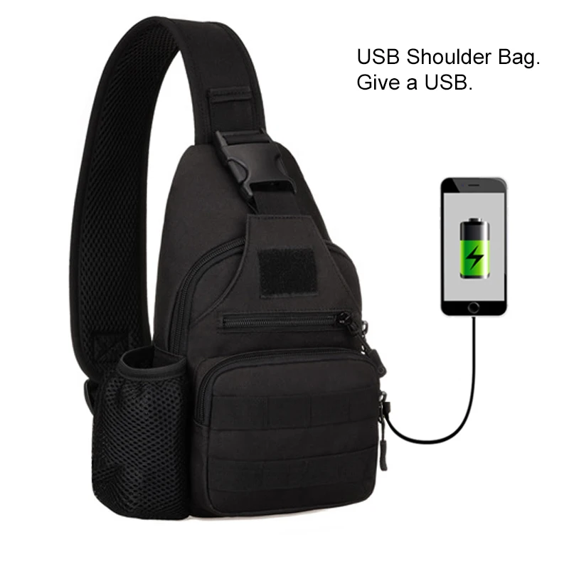 Black with USB Тактическая Сумка для мужчин, военный корпус облегченной модульной системы переноски снаряжения, открытый водонепроницаемый слинг рюкзак, Охота Спорт альпинизма сумки с USB - Цвет: Black with USB