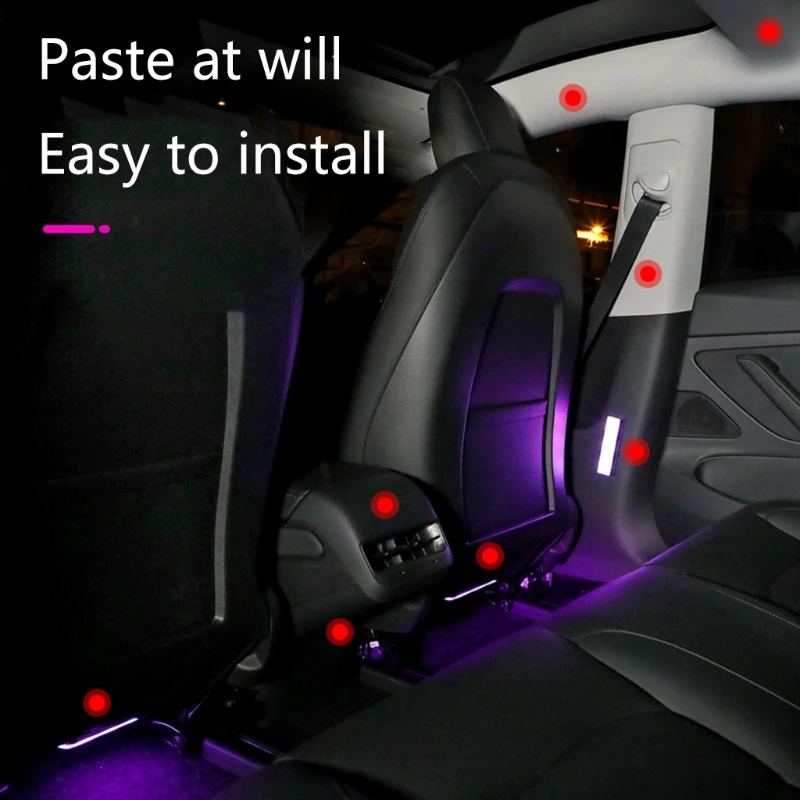 

T3ED Rechargeable Car Ambient Lights Decorations Adjustable Brightness LED Atmosphere Lamp with Remote Control