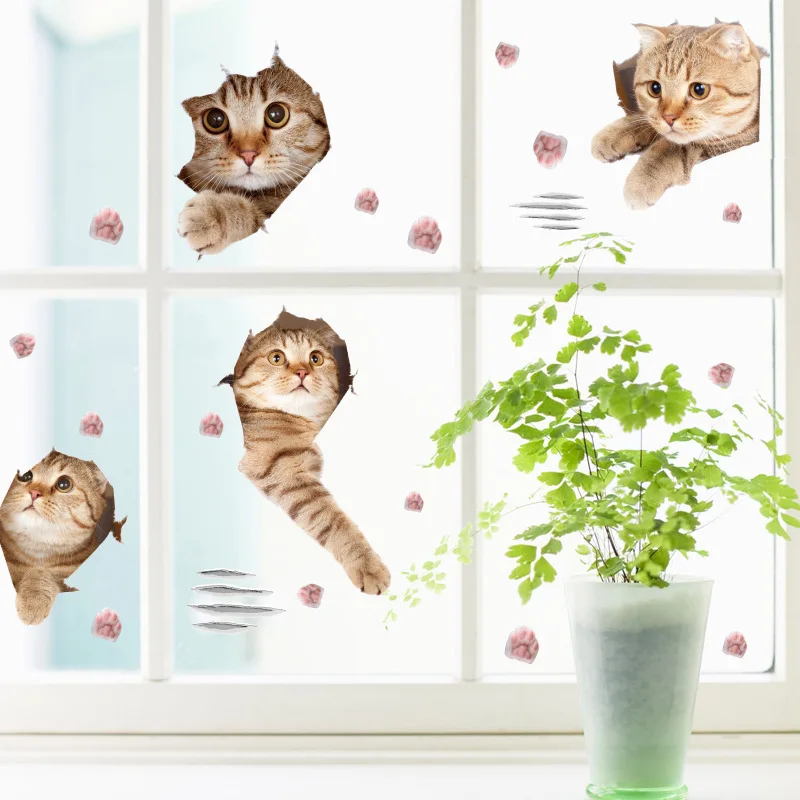 

3D Cute Cats Stickers Animal Wall Decal Home Decor Kids Bedroom Wall Deocration Cartoon Fridge Sticker