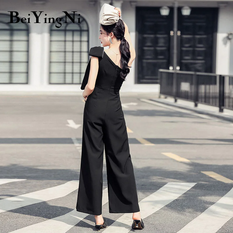 

Beiyingni Sexy Off Shoulder Jumpsuits Women Wide Leg Pants Casual Fashion Rompers Black Harajuku Overalls Office Ladies Outfit