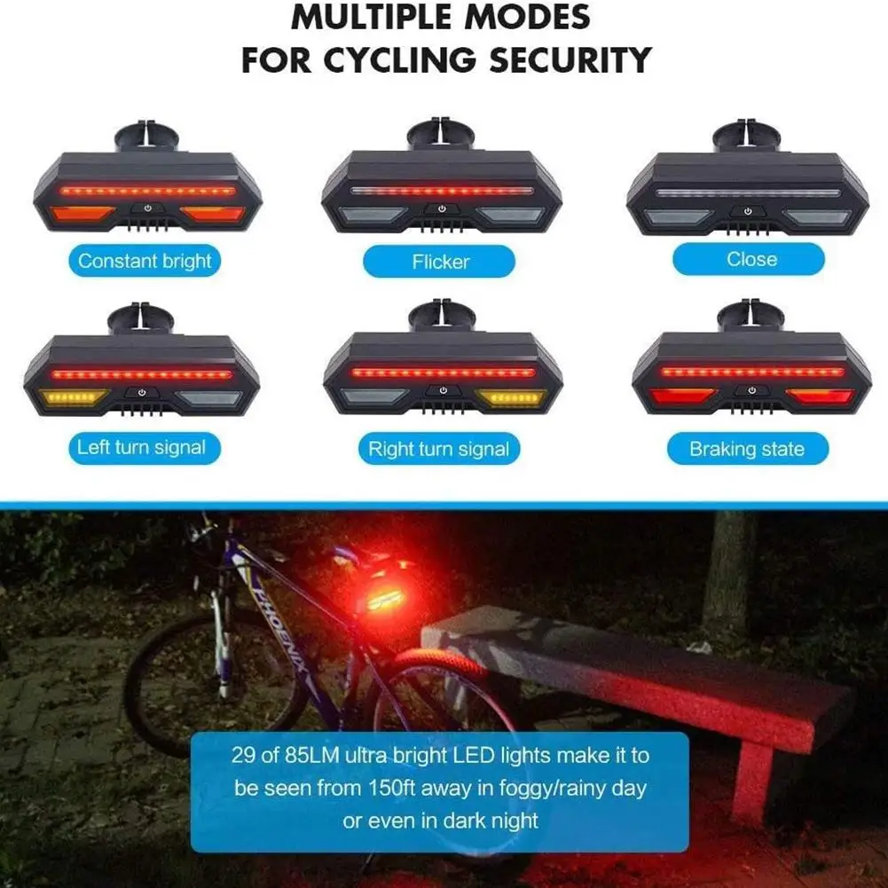

Bicycle Tail Light USB Rechargeable Wireless Brake Sense LED Warning Bike Lamp