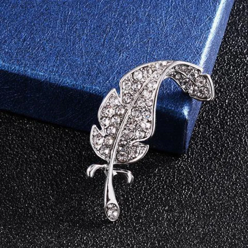 Брошь в виде листьев Стразы для мужчин и женщин креативная булавка форме пера