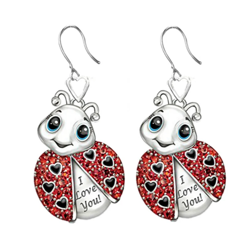 Exquisite Red Enamel Animal Ladybug Small Stud Earrings For Women I Love You Cute Insect Girls Jewelry | Украшения и аксессуары
