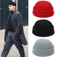 knitted beanie hat men skullcap women winter warmer retro brimless baggy melon cap black cuff docker beanies hats for men 2021